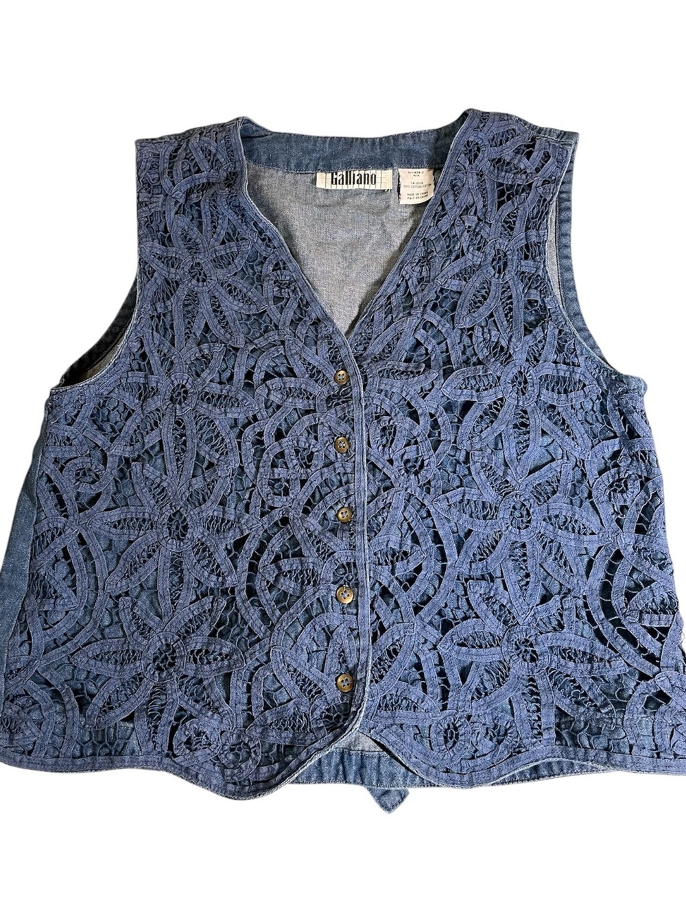 Galliano Blue Crochet Denim Button Vest